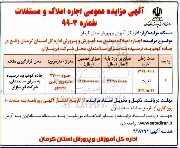 مزایده,  مزایده اجاره املاک 