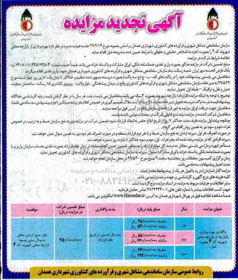 تجدید مزایده ,مزایده بهره برداری از بازارچه محلی شهروند