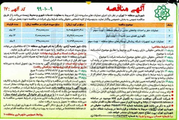 آگهی مناقصه عمومی , مناقصه عملیات حفر و احداث چاه های جذبی در سطح منطقه