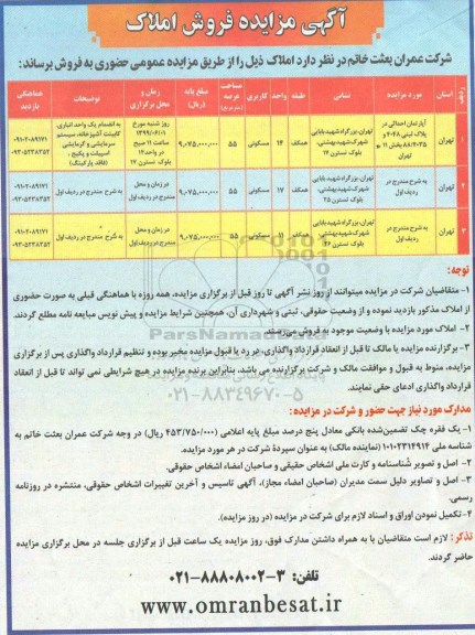 مزایده مزایده فروش آپارتمان مسکونی