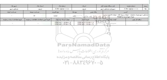 آگهی مزایده ، مزایده زمین تجاری