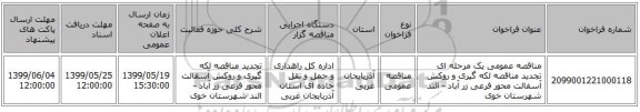 مناقصه عمومی یک مرحله ای تجدید مناقصه لکه گیری و روکش آسفالت محور فرعی زر آباد - الند شهرستان خوی