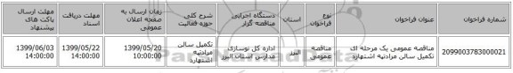 مناقصه عمومی یک مرحله ای تکمیل سالن مرادتپه اشتهارد 