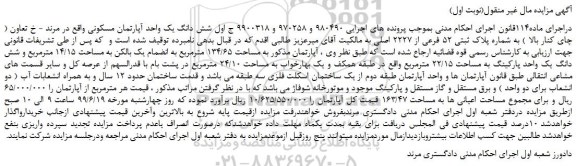 مزایده، مزایده فروش شش دانگ یک واحد آپارتمان مسکونی
