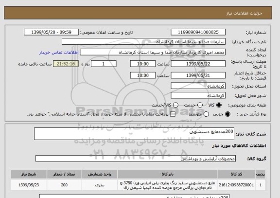استعلام 200عددمایع دستشویی