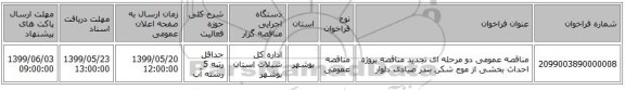 مناقصه عمومی دو مرحله ای تجدید مناقصه بروژه احداث بخشی از موج شکن بندر صیادی دلوار