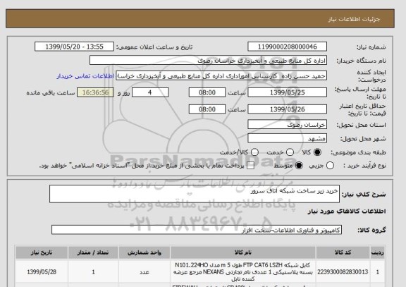 استعلام خرید زیر ساخت شبکه اتاق سرور
