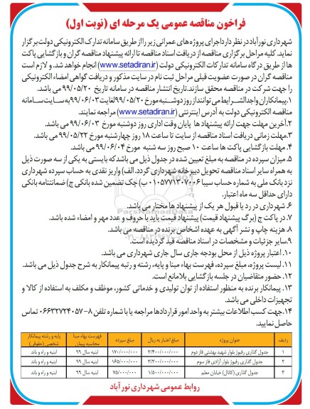 فراخوان مناقصه ، فراخوان مناقصه پروژه جدولگذاری رفیوژ 