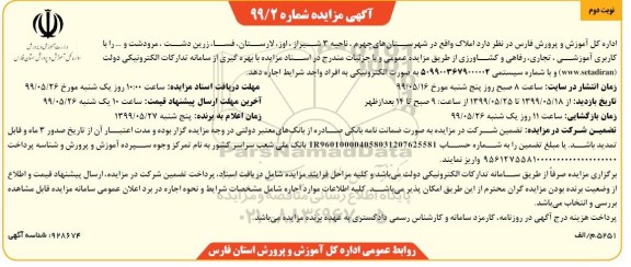 مزایده ، مزایده اجاره املاک نوبت دوم
