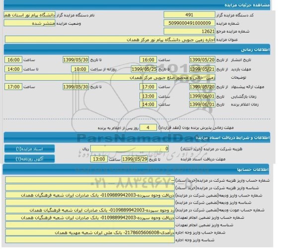 مزایده, مزایده اجاره زمین