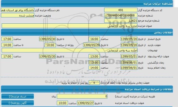 مزایده اجاره سه واحد آپارتمانی