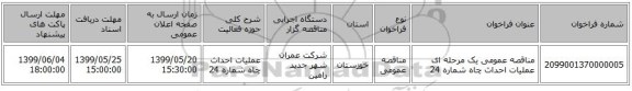 مناقصه عمومی یک مرحله ای عملیات احداث چاه شماره 24