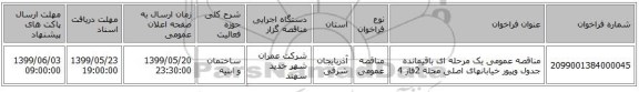 مناقصه عمومی یک مرحله ای باقیمانده جدول وپیور خیابانهای اصلی محله 2فاز 4 