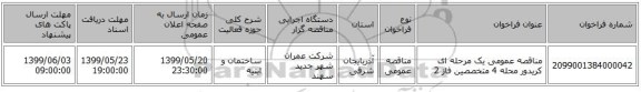 مناقصه عمومی یک مرحله ای کریدور محله 4 متخصصین فاز 2 