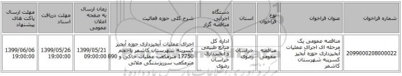 مناقصه عمومی یک مرحله ای اجرای عملیات آبخیزداری حوزه آبخیز کسرینه شهرستان کاشمر