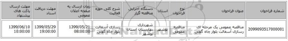 مناقصه عمومی یک مرحله ای رسازی آسفالت بلوار چاه گچی