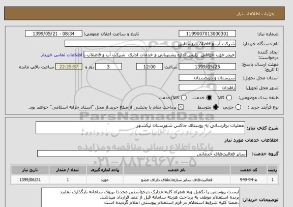 استعلام عملیات برقرسانی به روستای جاکس شهرستان نیکشهر