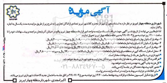 مزایده, مزایده تعدادی از اماکن تجاری