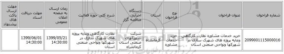 خرید خدمات مشاوره نظارت کارگاهی وعایه پروژه های شهرک سازی در شهرکها ونواحی صنعتی استان