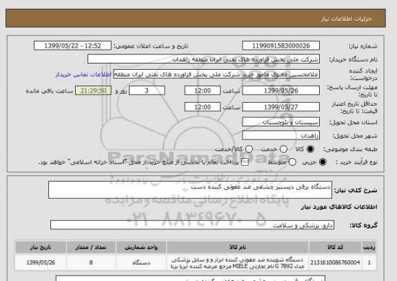 استعلام دستگاه برقی دیسنبر چشمی ضد عفونی کننده دست