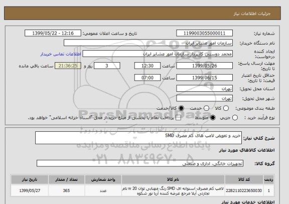استعلام خرید و تعویض لامپ های کم مصرف SMD

