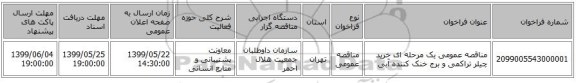 مناقصه عمومی یک مرحله ای خرید چیلر تراکمی و برج خنک کننده آبی