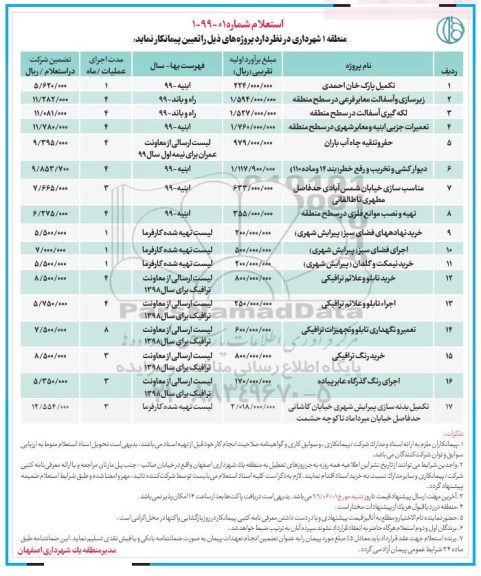 استعلام ، استعلام تکمیل پارک ..