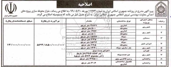 مناقصه متراژ محوطه سازی اصلاحیه