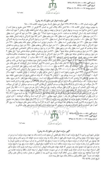 مزایده مزایده ششدانگ پلاک ثبتی 124 فرعی 