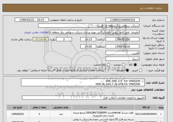 استعلام EMC DAE 3.5” For VNX5200
HDD NL-SAS 7.2k 4TB For VNX5200
SSD 200G FAST cache For VNX5200
RECOVER POINT