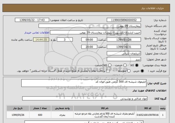 استعلام ابلیموی شیشه ای 500 گرمی طبق ایران کد