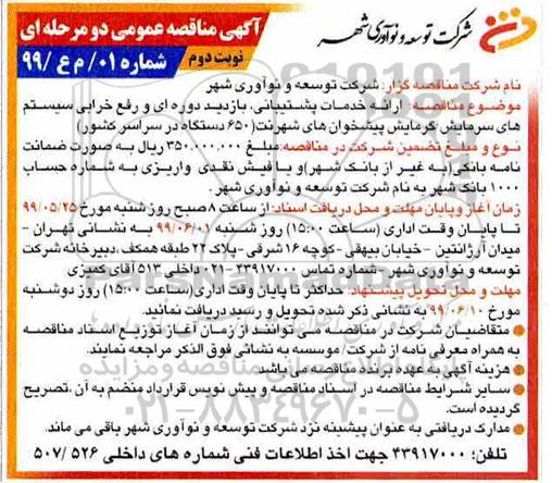 مناقصه ،مناقصه ارائه خدمات پشتیبانی، بازدید دوره ای و رفع خرابی سیستم های سرمایش/ گرمایش  ...نوبت دوم 