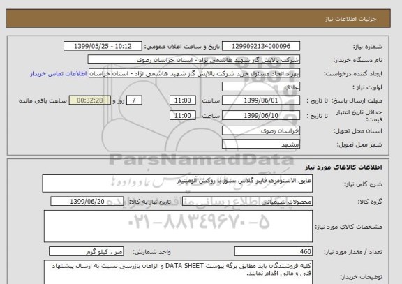استعلام عایق الاستومری فایبر گلاس نسوز با روکش آلومینیم