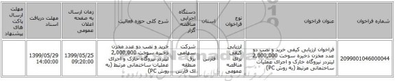 فراخوان ارزیابی کیفی خرید و نصب دو عدد مخزن ذخیره سوخت 2,000,000 لیتردر نیروگاه خارک و اجرای عملیات ساختمانی مرتبط (به روش PC)