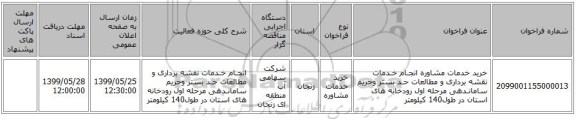 خرید خدمات مشاوره انجـام خـدمات نقشه برداری و مطالعات حـد بستر وحریم سامانـدهی مرحله اول رودخانه های استان در طول140 کیلومتر