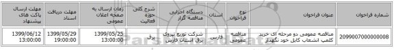 مناقصه عمومی دو مرحله ای خرید کلمپ انشعاب کابل خود نگهدار