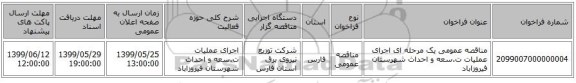 مناقصه، مناقصه عمومی یک مرحله ای اجرای عملیات , سامانه تدارکات الکترونیکی دولت 