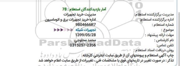 استعلام، استعلام تجهیزات شبکه 