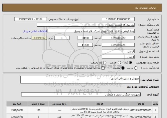 استعلام درپوش و تبدیل پلی اتیلنی