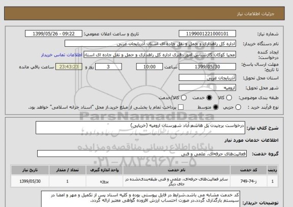 استعلام درخواست برچیدن پل هاشم آباد شهرستان ارومیه (خرپایی)