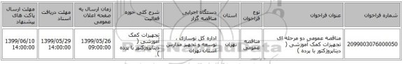 مناقصه عمومی دو مرحله ای تجهیزات کمک آموزشی ( دیتاپروژکتور با پرده ) 