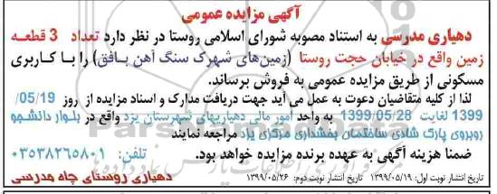 مزایده مزایده فروش 3 قطعه زمین کاربری مسکونی نوبت دوم