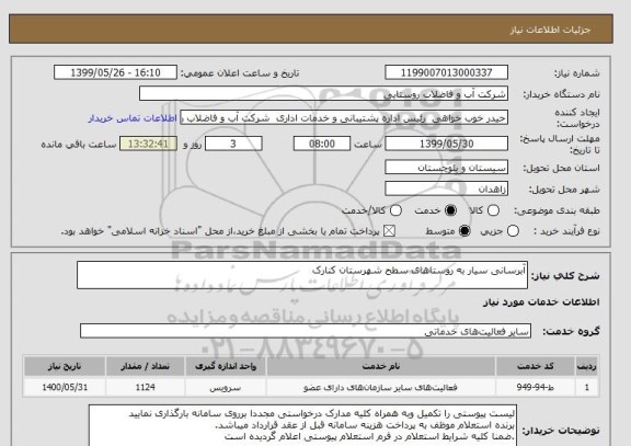 استعلام آبرسانی سیار به روستاهای سطح شهرستان کنارک