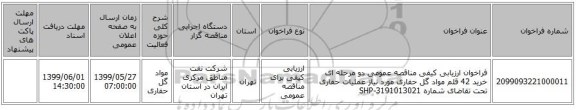 فراخوان ارزیابی کیفی مناقصه عمومی دو مرحله ای خرید 42 قلم مواد گل حفاری مورد نیاز عملیات حفاری تحت تقاضای شماره SHP-3191013021