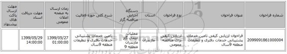 فراخوان ارزیابی کیفی تامین خدمات پشتیبانی خدمات دفتری و تنظیفات   منطقه 9سال 