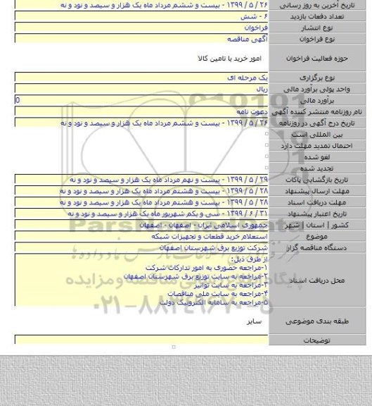 استعلام خرید قطعات و تجهیزات شبکه
