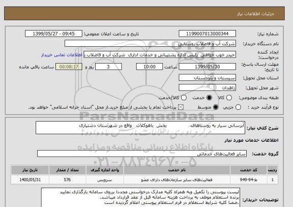 استعلام آبرسانی سیار به روستاهای                بخش  باهوکلات   واقع در شهرستان دشتیاری