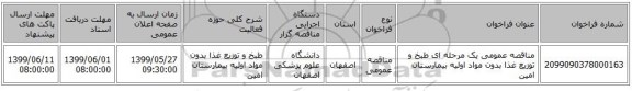 مناقصه عمومی یک مرحله ای طبخ و توزیع غذا بدون مواد اولیه بیمارستان امین
