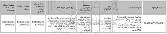 مناقصه عمومی همزمان با ارزیابی (فشرده) یک مرحله ای تعمیرات اساسی,بلاستینگ و رنگ آمیزی مخزن سقف شناور 903 بنزین