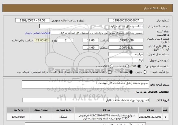 استعلام سوئیچ شبکه (طبق مشخصات فایل پیوست )